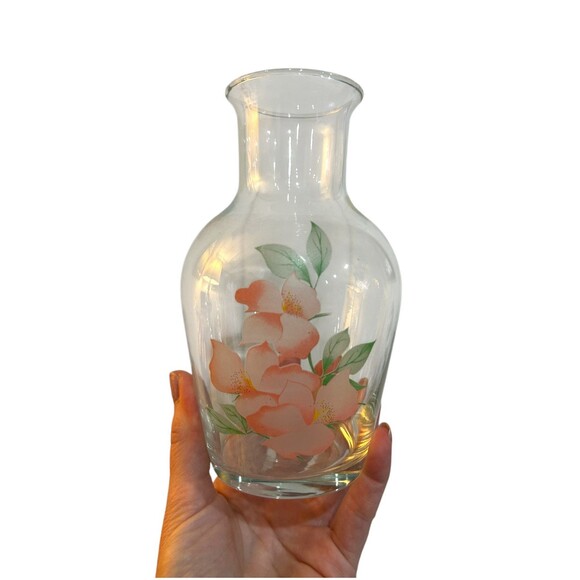 Vtg Crystal Clear Handcrafted Tumble Up Bedside Carafe Pink Floral Turkey Made - Picture 6 of 11